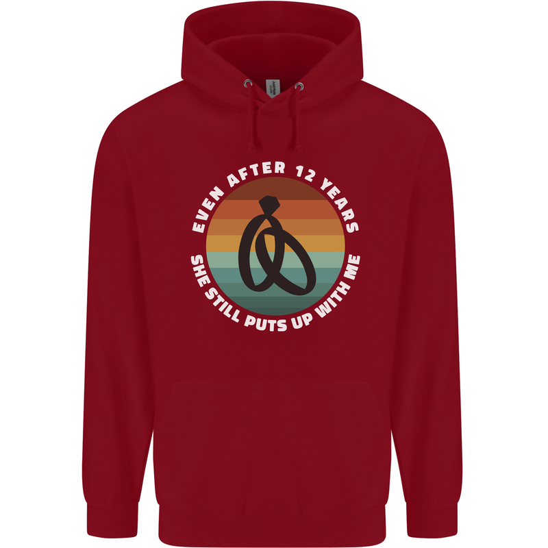 12 Year Wedding Anniversary 12th Marriage Mens 80% Cotton Hoodie Red