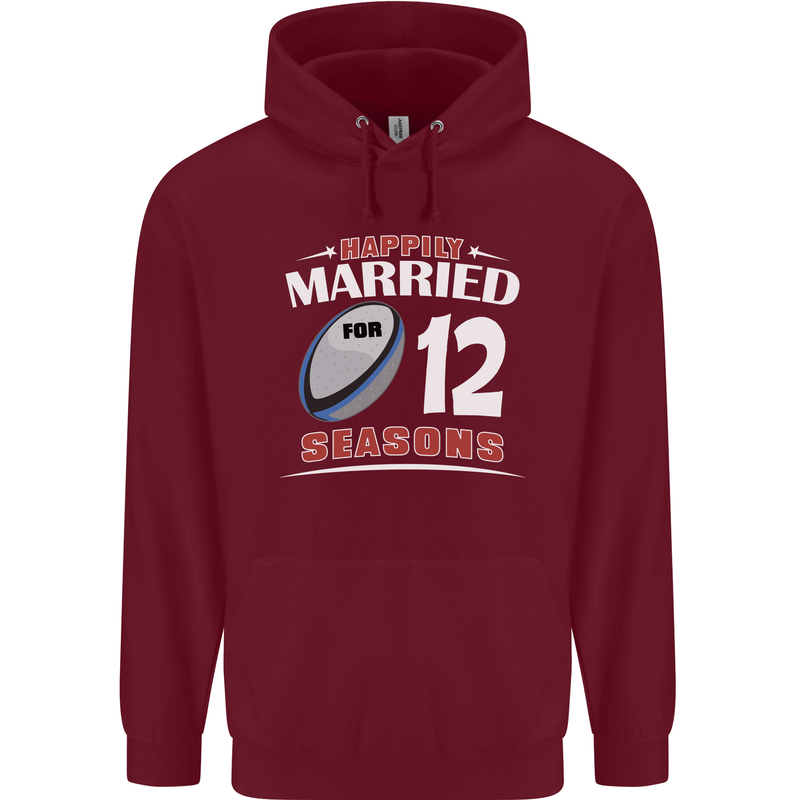 12 Year Wedding Anniversary 12th Rugby Mens 80% Cotton Hoodie Maroon