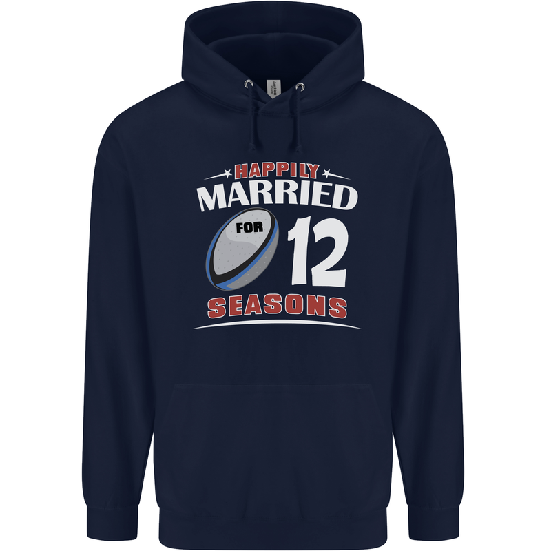 12 Year Wedding Anniversary 12th Rugby Mens 80% Cotton Hoodie Navy Blue