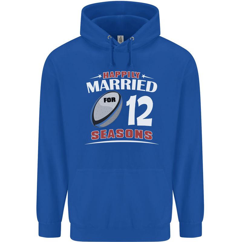 12 Year Wedding Anniversary 12th Rugby Mens 80% Cotton Hoodie Royal Blue