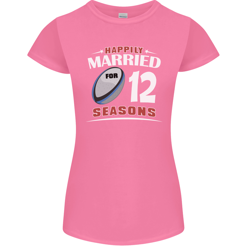 12 Year Wedding Anniversary 12th Rugby Womens Petite Cut T-Shirt Azalea