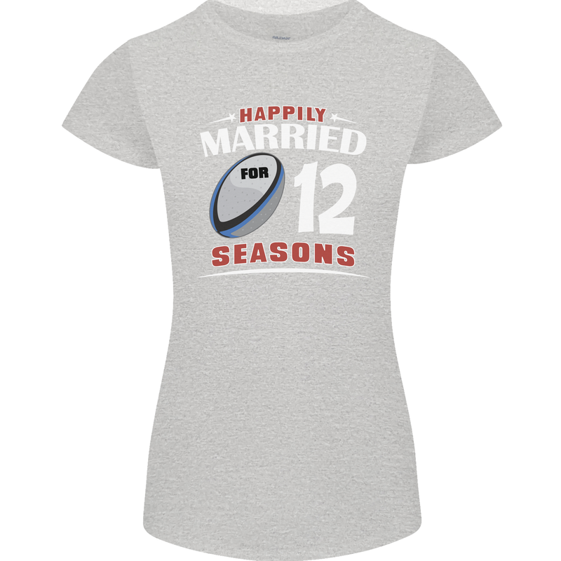 12 Year Wedding Anniversary 12th Rugby Womens Petite Cut T-Shirt Sports Grey