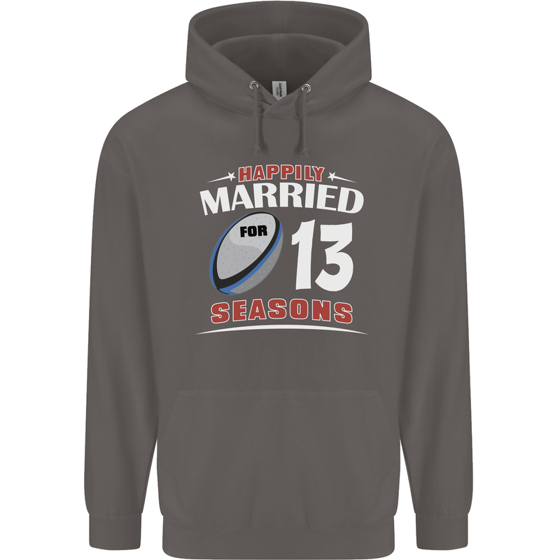 13 Year Wedding Anniversary 13th Rugby Mens 80% Cotton Hoodie Charcoal