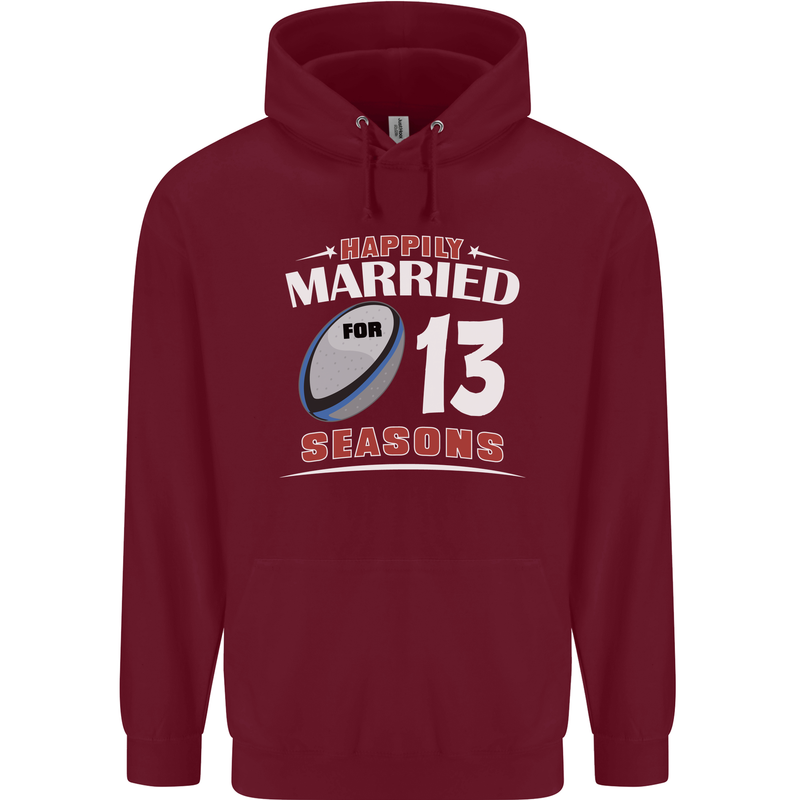 13 Year Wedding Anniversary 13th Rugby Mens 80% Cotton Hoodie Maroon