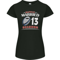 13 Year Wedding Anniversary 13th Rugby Womens Petite Cut T-Shirt Black