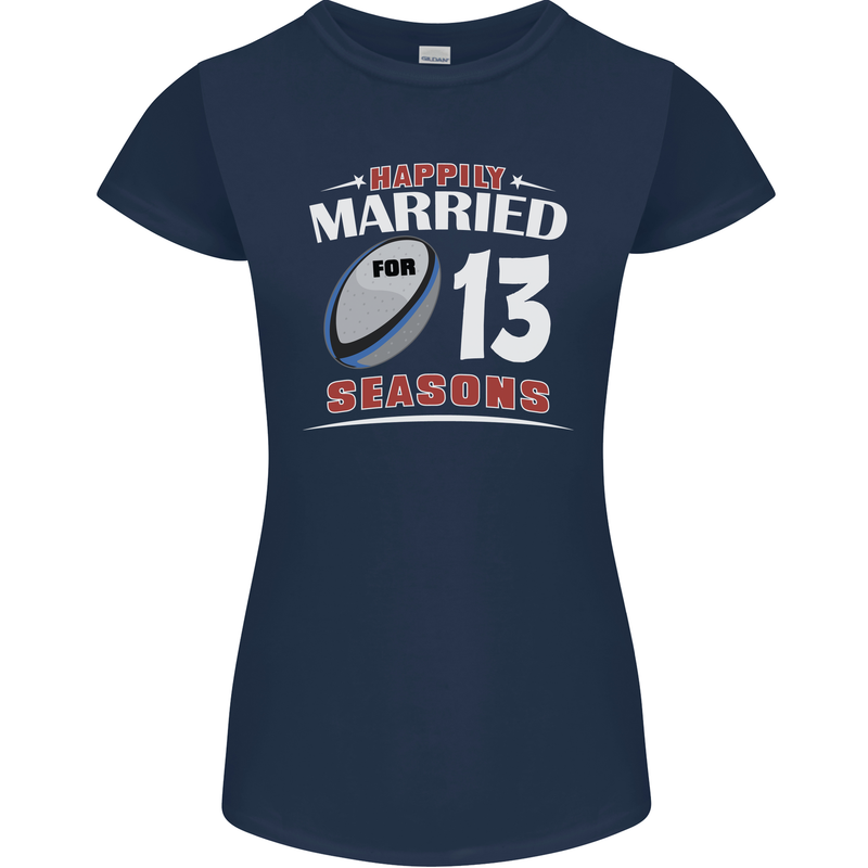 13 Year Wedding Anniversary 13th Rugby Womens Petite Cut T-Shirt Navy Blue