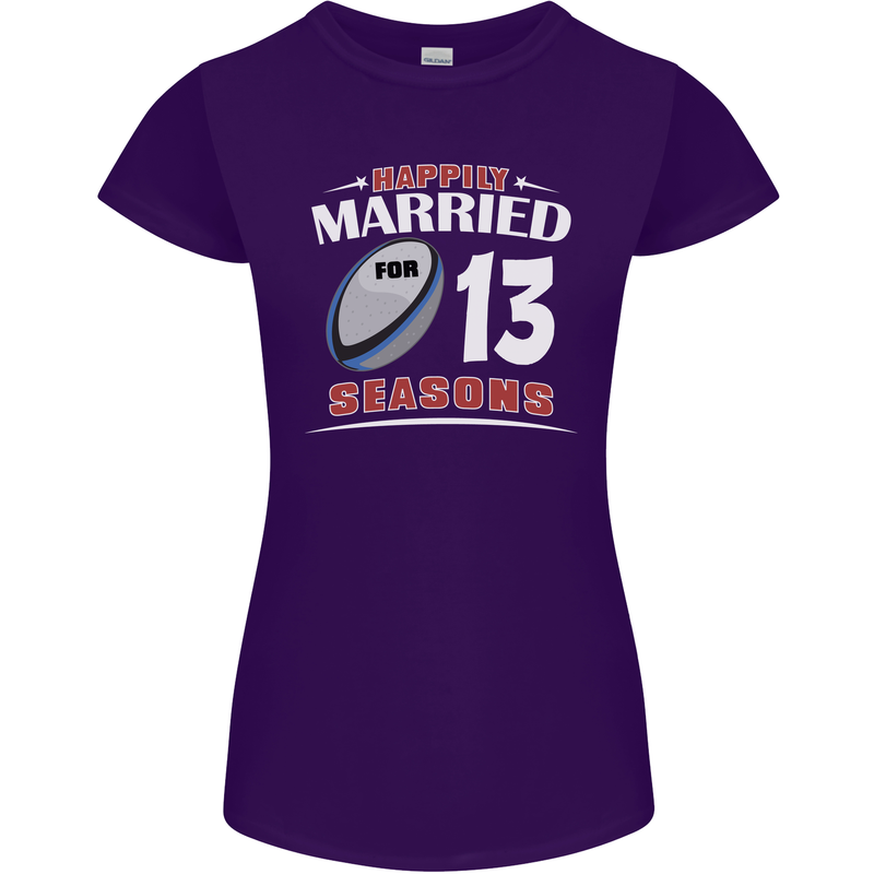 13 Year Wedding Anniversary 13th Rugby Womens Petite Cut T-Shirt Purple