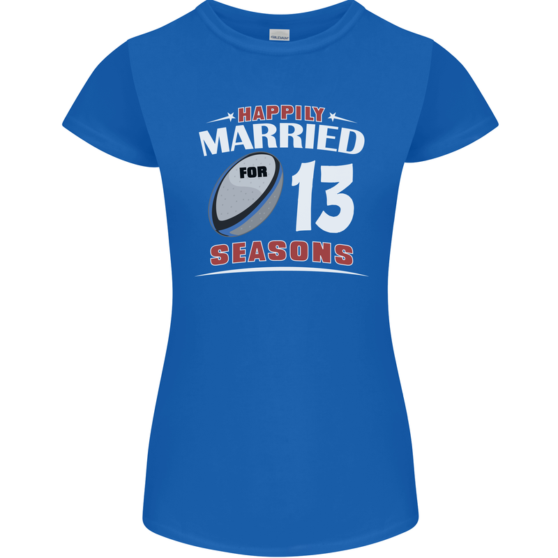 13 Year Wedding Anniversary 13th Rugby Womens Petite Cut T-Shirt Royal Blue
