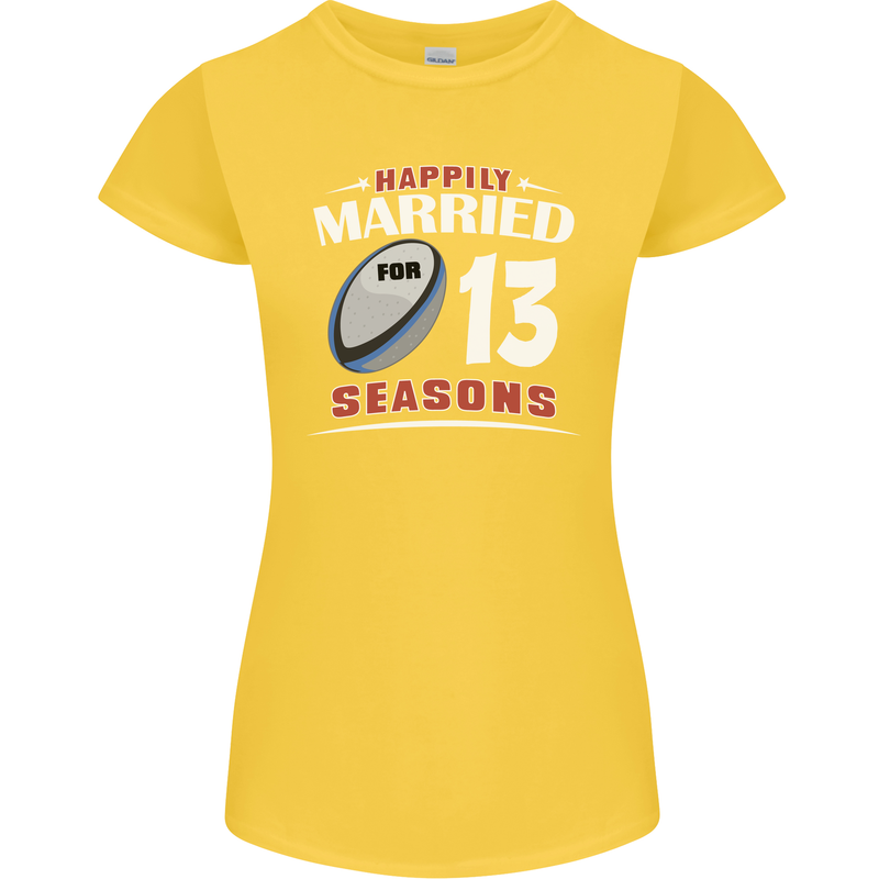 13 Year Wedding Anniversary 13th Rugby Womens Petite Cut T-Shirt Yellow
