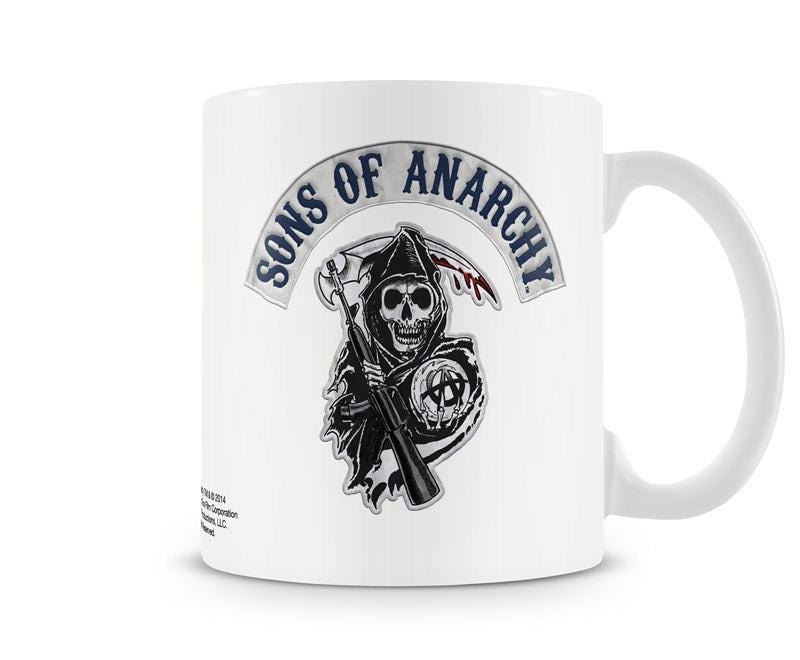 Sons of anarchy stitched patch tv series biker gang white coffee mug cup
