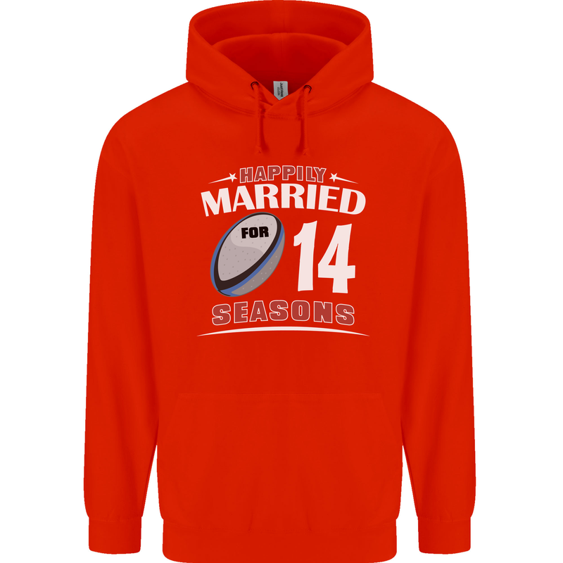 14 Year Wedding Anniversary 14th Rugby Mens 80% Cotton Hoodie Bright Red