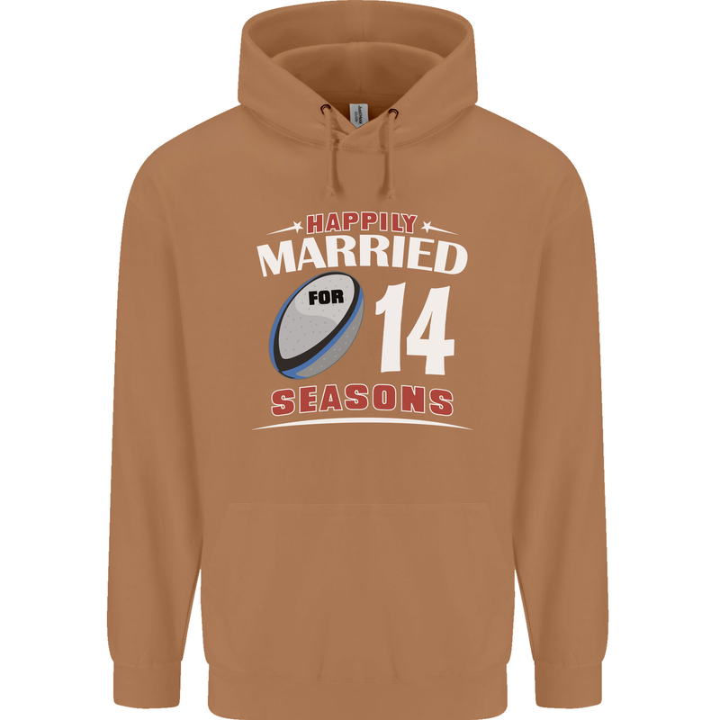 14 Year Wedding Anniversary 14th Rugby Mens 80% Cotton Hoodie Caramel Latte