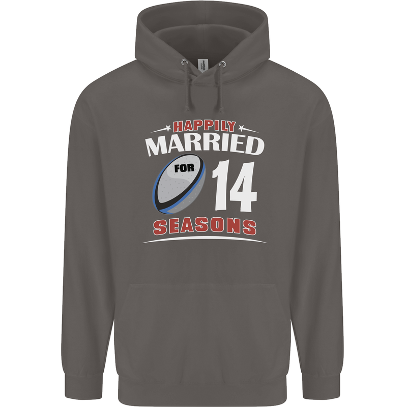 14 Year Wedding Anniversary 14th Rugby Mens 80% Cotton Hoodie Charcoal
