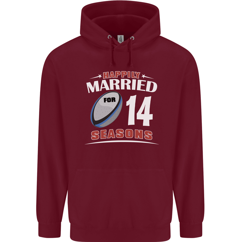 14 Year Wedding Anniversary 14th Rugby Mens 80% Cotton Hoodie Maroon