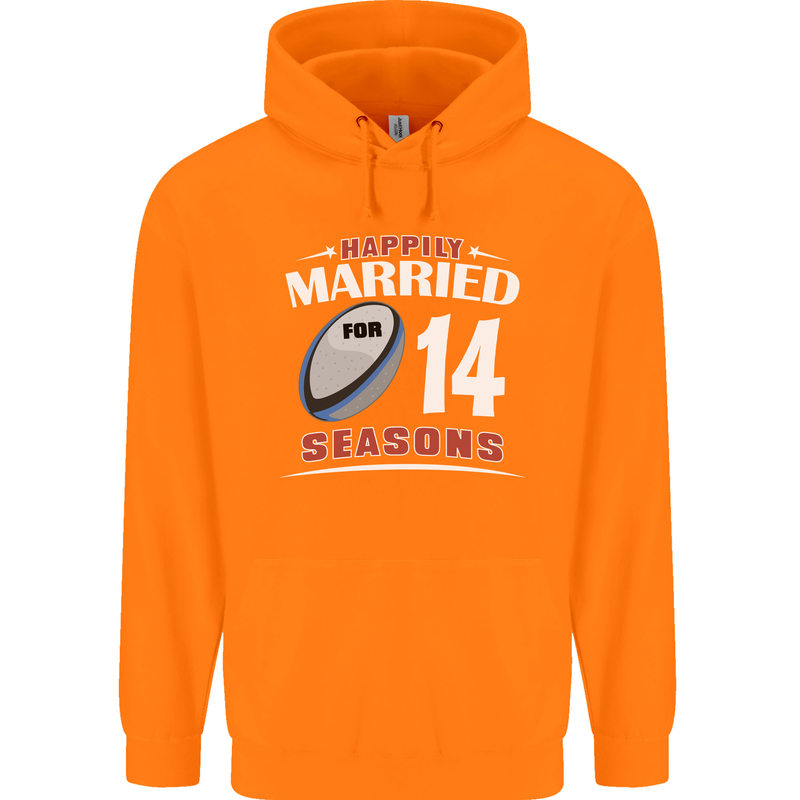 14 Year Wedding Anniversary 14th Rugby Mens 80% Cotton Hoodie Orange
