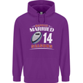 14 Year Wedding Anniversary 14th Rugby Mens 80% Cotton Hoodie Purple