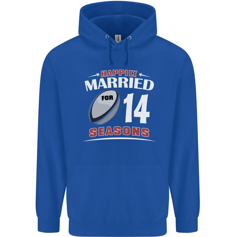 14 Year Wedding Anniversary 14th Rugby Mens 80% Cotton Hoodie Royal Blue