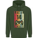14th Birthday 14 Year Old Level Up Gamming Childrens Kids Hoodie Forest Green