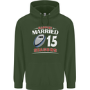 15 Year Wedding Anniversary 15th Rugby Mens 80% Cotton Hoodie Forest Green