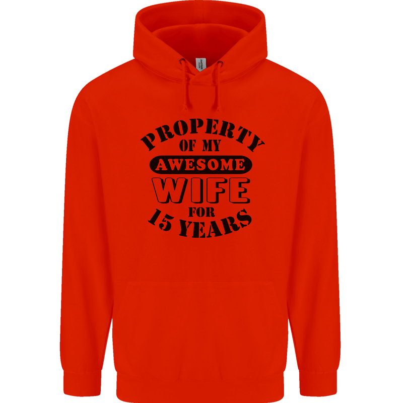 15th Wedding Anniversary 15 Year Funny Wife Mens 80% Cotton Hoodie Bright Red