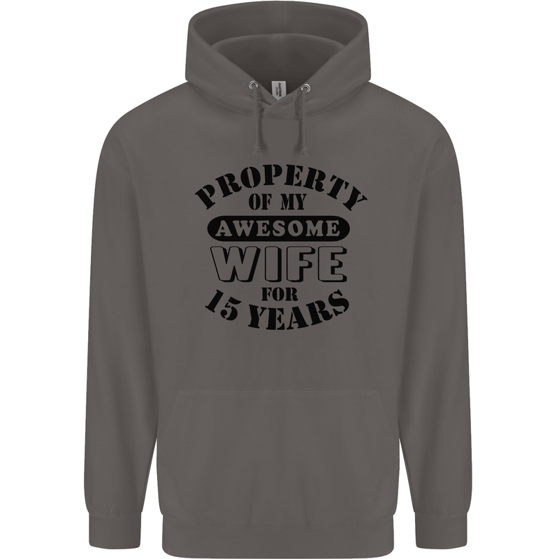 15th Wedding Anniversary 15 Year Funny Wife Mens 80% Cotton Hoodie Charcoal