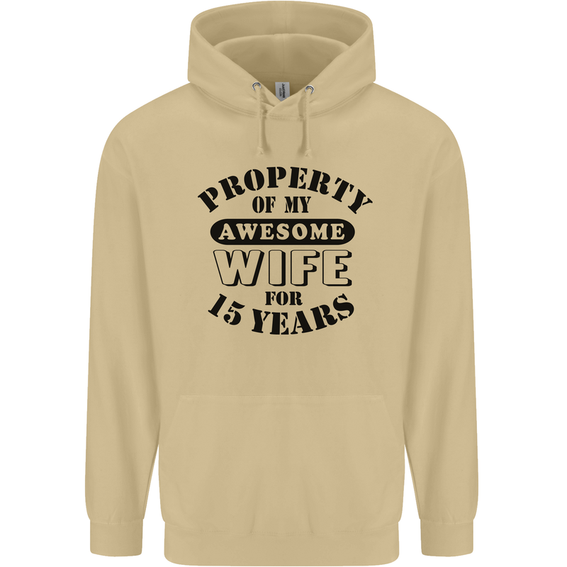 15th Wedding Anniversary 15 Year Funny Wife Mens 80% Cotton Hoodie Sand