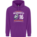 16 Year Wedding Anniversary 16th Rugby Mens 80% Cotton Hoodie Purple