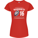16 Year Wedding Anniversary 16th Rugby Womens Petite Cut T-Shirt Red