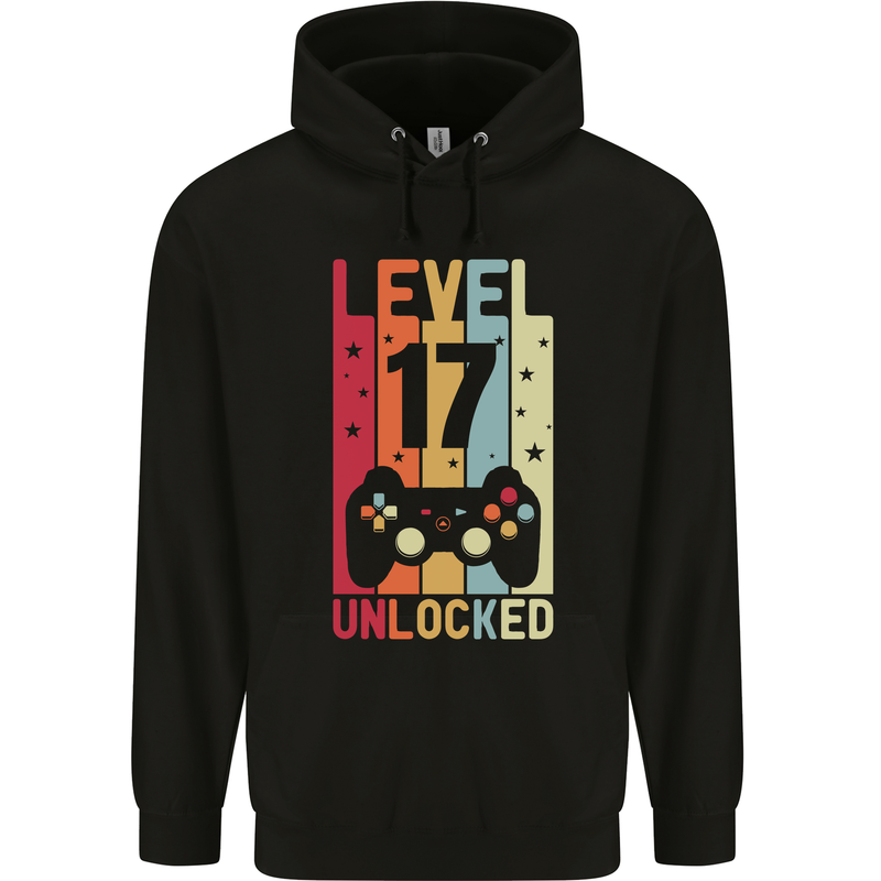 17th Birthday 17 Year Old Level Up Gamming Mens 80% Cotton Hoodie Black