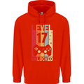 17th Birthday 17 Year Old Level Up Gamming Mens 80% Cotton Hoodie Bright Red