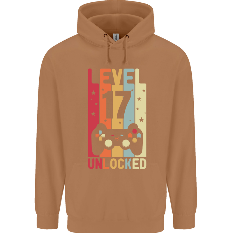 17th Birthday 17 Year Old Level Up Gamming Mens 80% Cotton Hoodie Caramel Latte