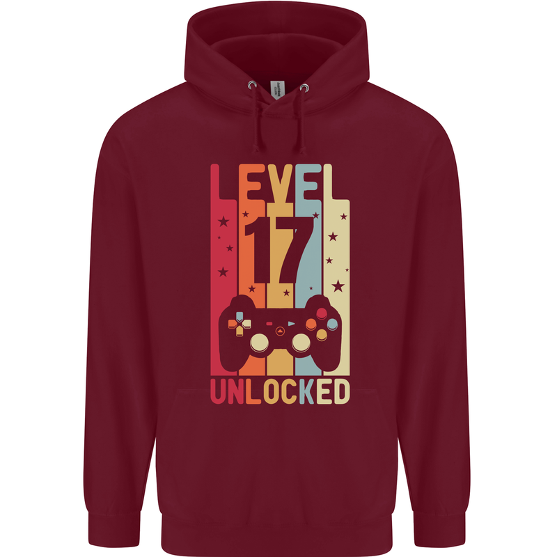 17th Birthday 17 Year Old Level Up Gamming Mens 80% Cotton Hoodie Maroon