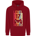 17th Birthday 17 Year Old Level Up Gamming Mens 80% Cotton Hoodie Red