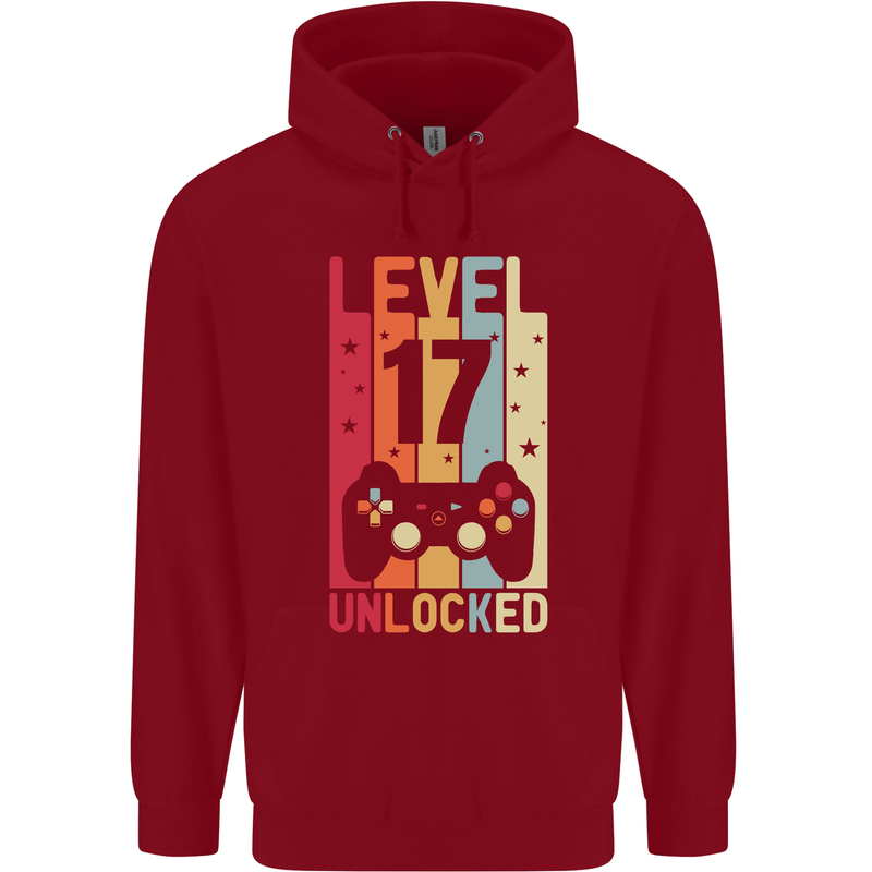 17th Birthday 17 Year Old Level Up Gamming Mens 80% Cotton Hoodie Red