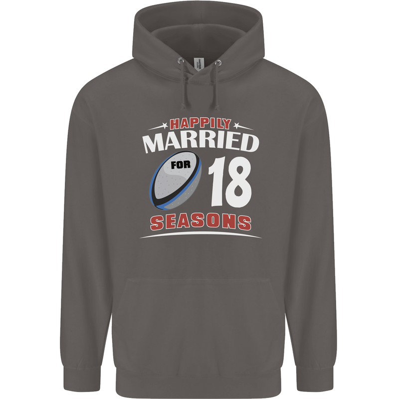 18 Year Wedding Anniversary 18th Rugby Mens 80% Cotton Hoodie Charcoal