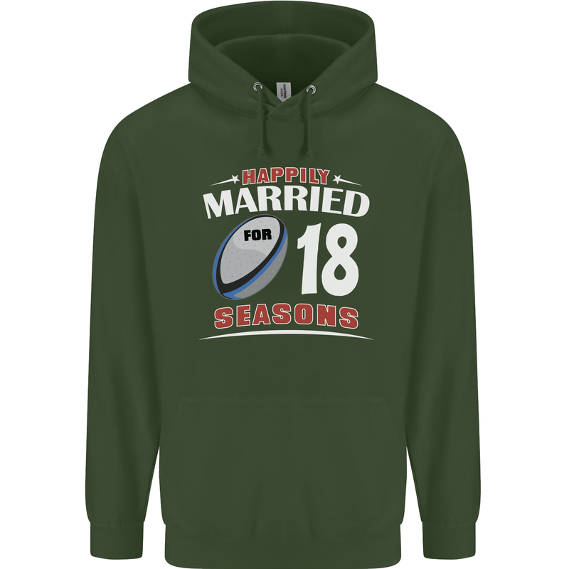 18 Year Wedding Anniversary 18th Rugby Mens 80% Cotton Hoodie Forest Green