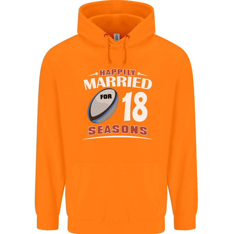 18 Year Wedding Anniversary 18th Rugby Mens 80% Cotton Hoodie Orange