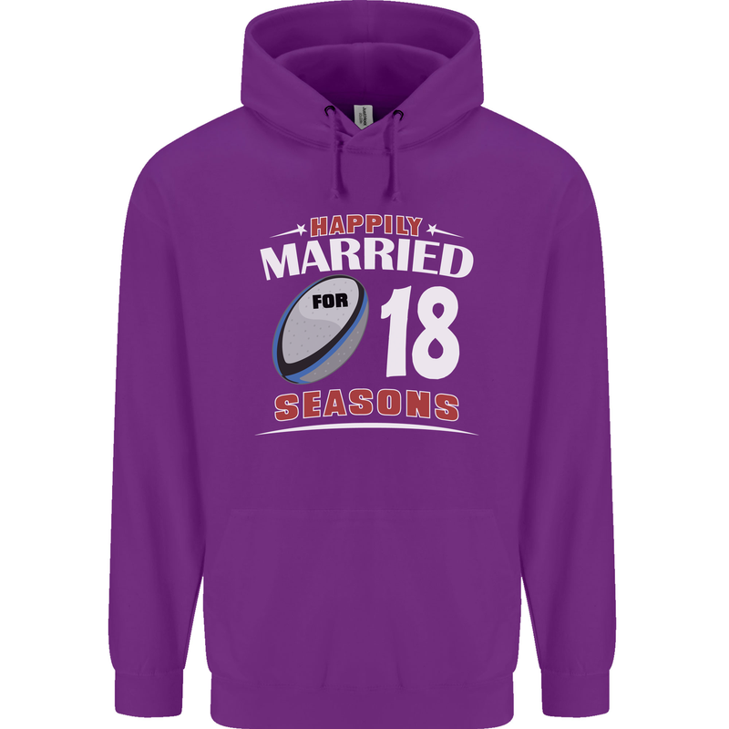 18 Year Wedding Anniversary 18th Rugby Mens 80% Cotton Hoodie Purple