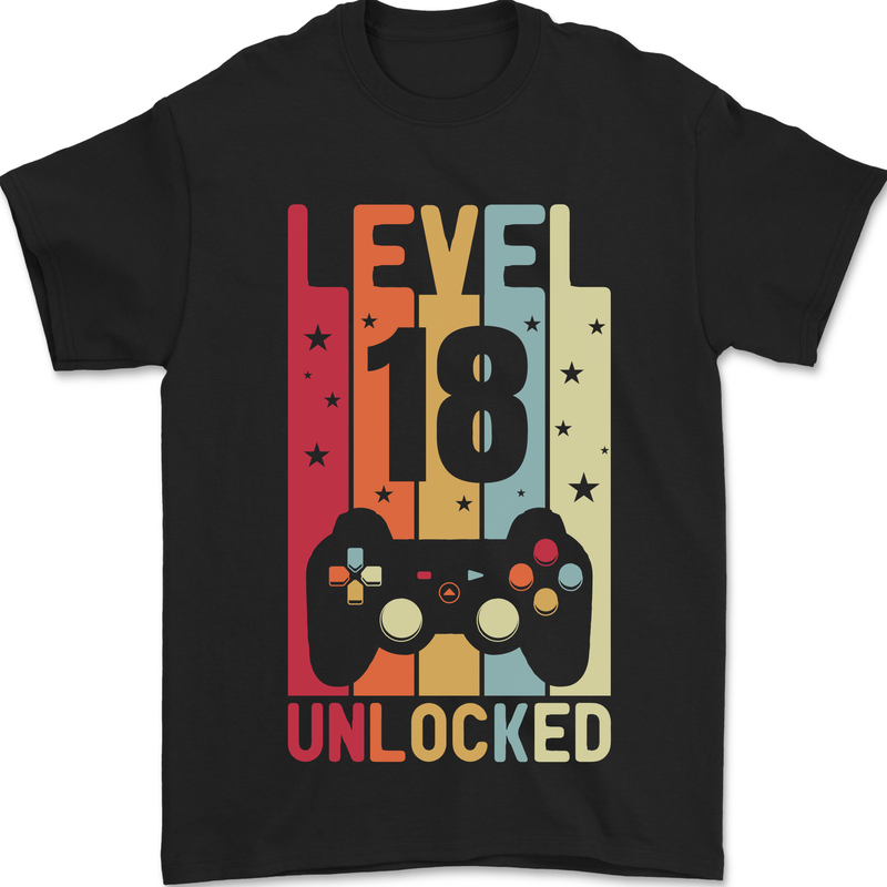 18th Birthday 18 Year Old Level Up Gamming Mens T-Shirt 100% Cotton Black