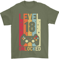18th Birthday 18 Year Old Level Up Gamming Mens T-Shirt 100% Cotton Military Green