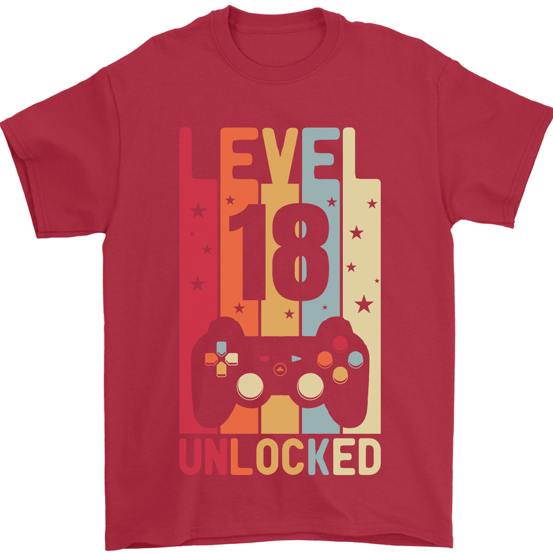 18th Birthday 18 Year Old Level Up Gamming Mens T-Shirt 100% Cotton Red