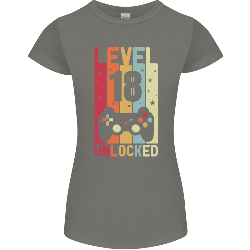 18th Birthday 18 Year Old Level Up Gamming Womens Petite Cut T-Shirt Charcoal