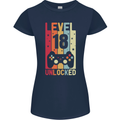 18th Birthday 18 Year Old Level Up Gamming Womens Petite Cut T-Shirt Navy Blue