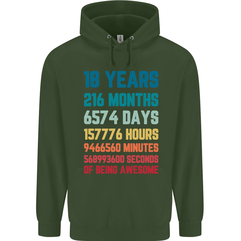 18th Birthday 18 Year Old Mens 80% Cotton Hoodie Forest Green