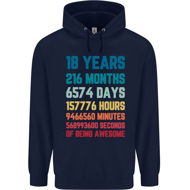 18th Birthday 18 Year Old Mens 80% Cotton Hoodie Navy Blue