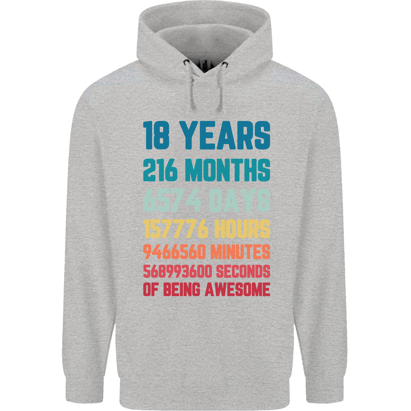 18th Birthday 18 Year Old Mens 80% Cotton Hoodie Sports Grey