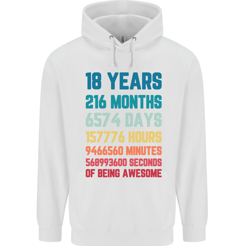 18th Birthday 18 Year Old Mens 80% Cotton Hoodie White