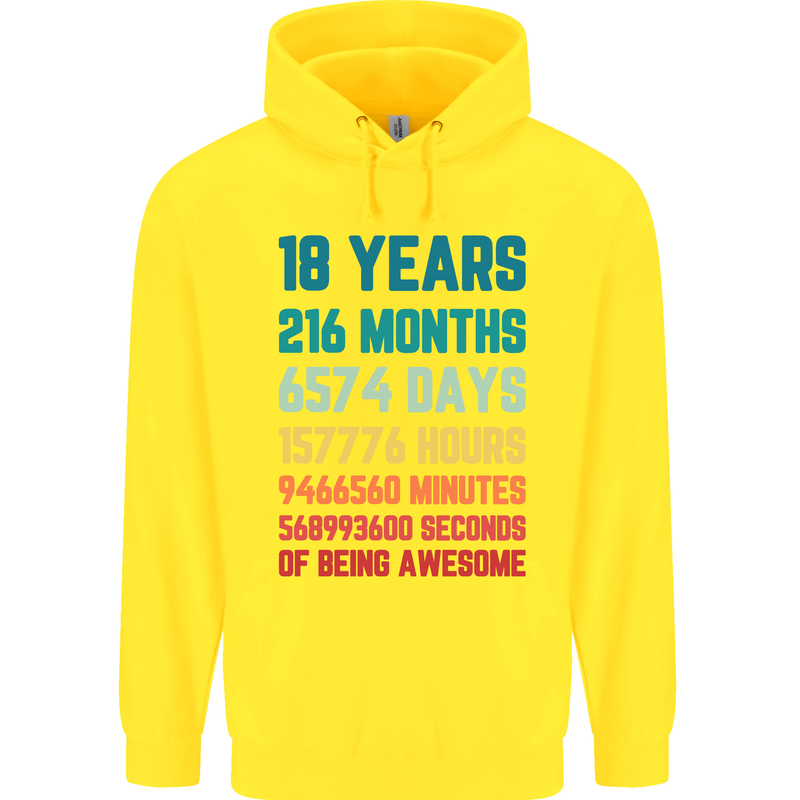 18th Birthday 18 Year Old Mens 80% Cotton Hoodie Yellow