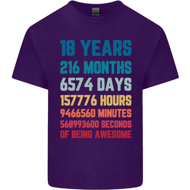 18th Birthday 18 Year Old Mens Cotton T-Shirt Tee Top Purple