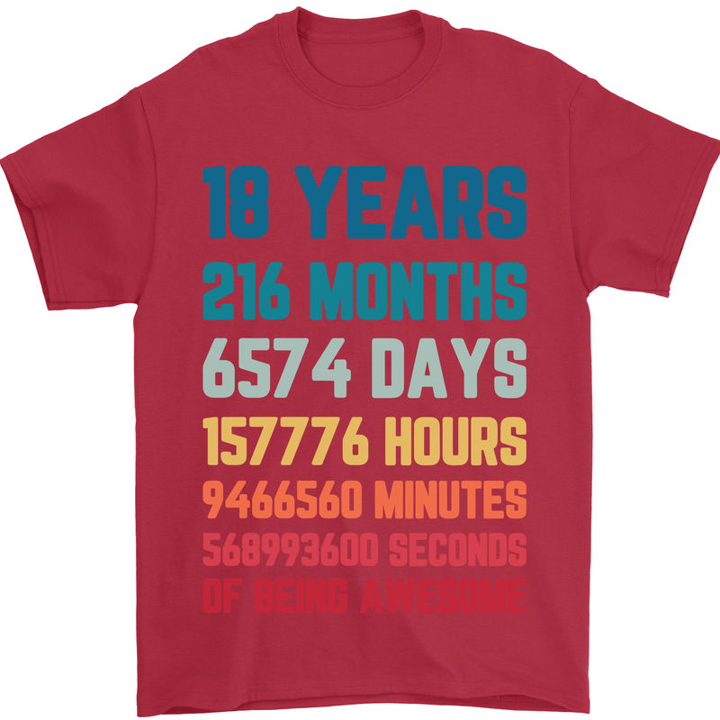 18th Birthday 18 Year Old Mens T-Shirt 100% Cotton Red